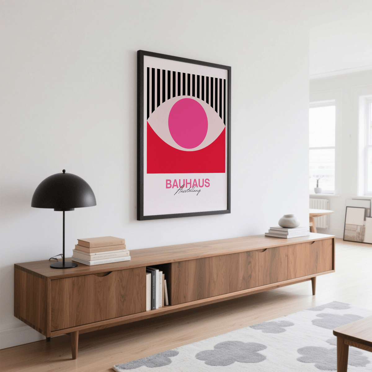 Abstract Eye Art wall art in White, Red, and Black for office decor
