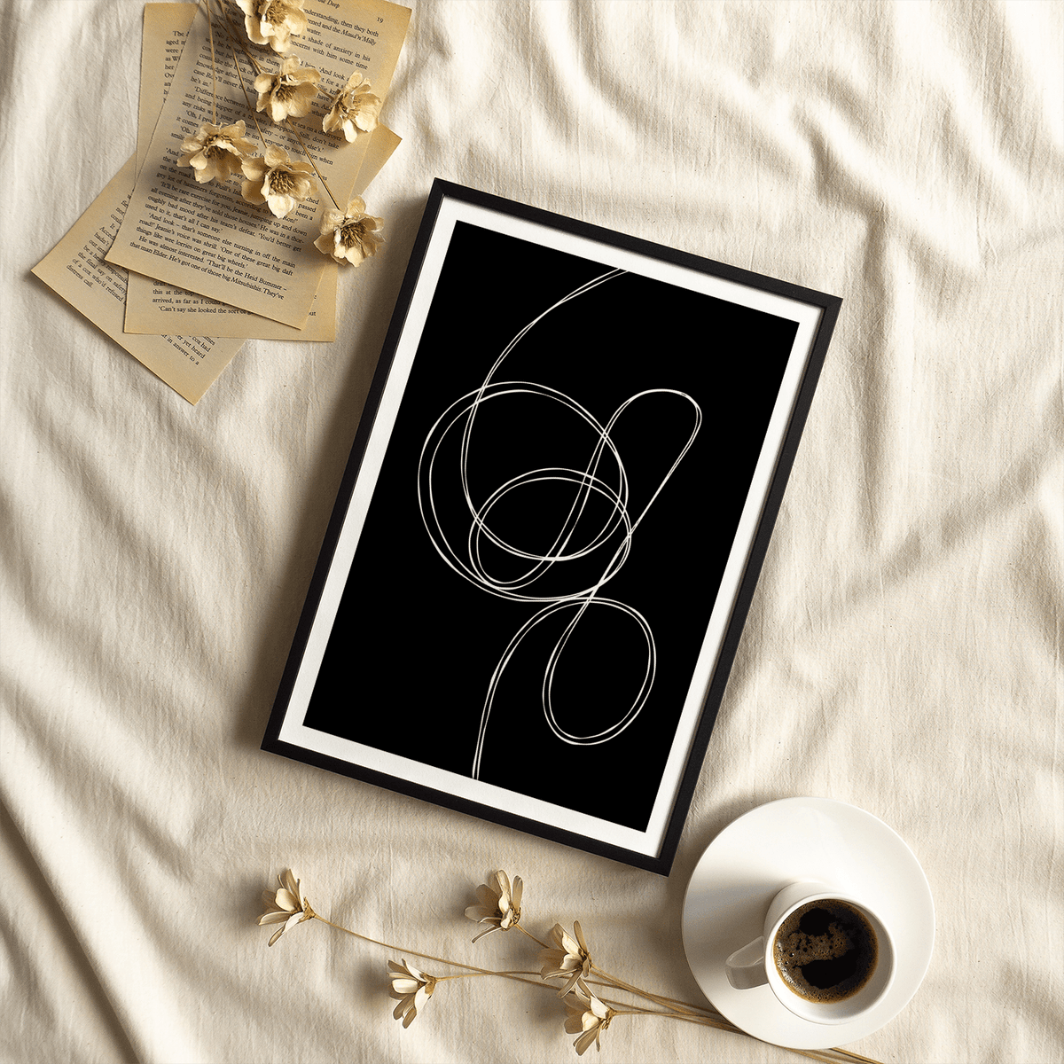 Minimal continuous line art print showing interlaced ovals
