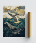 Ocean Art Print in Blue and Gold colors, great for entryway wall art