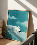Polar Bear Wall Art in blue and white for a child's bedroom poster