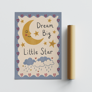 Child’s bedroom decor featuring moon and star artwork in pastel colors