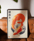 Serene Koi Fish Art Print in orange and red tones for bedroom decor