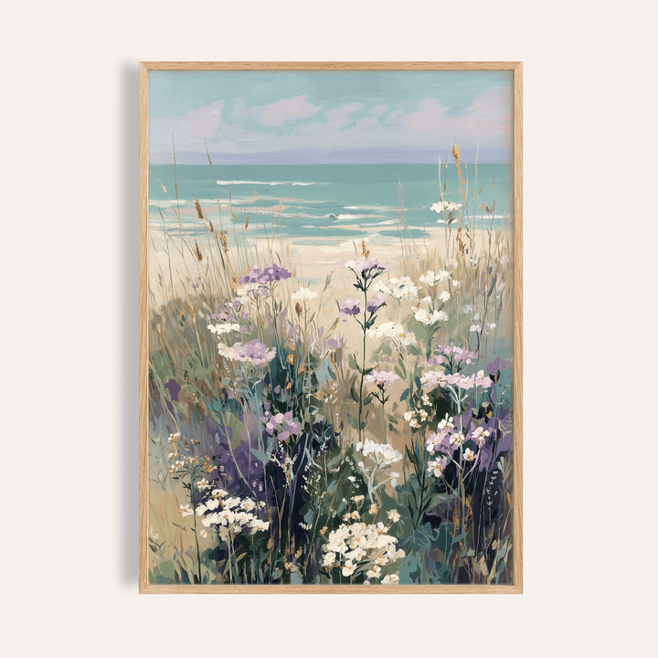 Wildflower Beach Print with Brown and Blue hues for living room wall art