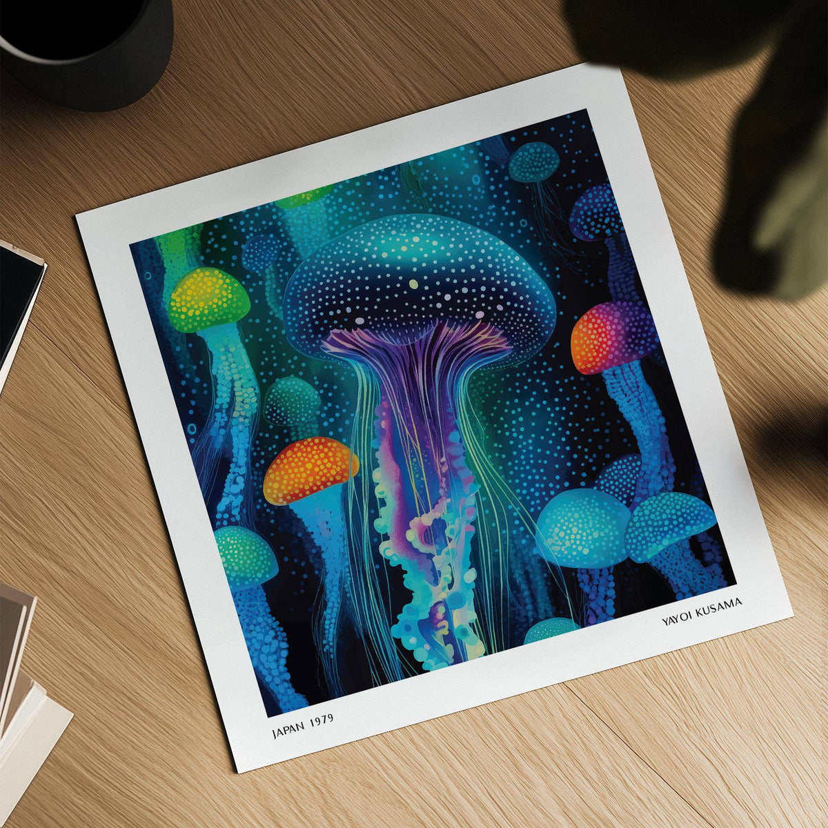 Magical underwater jellyfish print with intricate dots and dynamic design