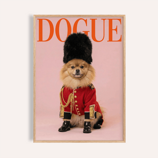 Pomeranian Poster Print with red and gold in living room wall art