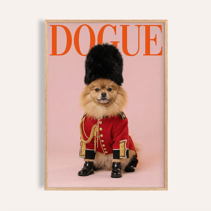 Pomeranian Poster Print with red and gold in living room wall art
