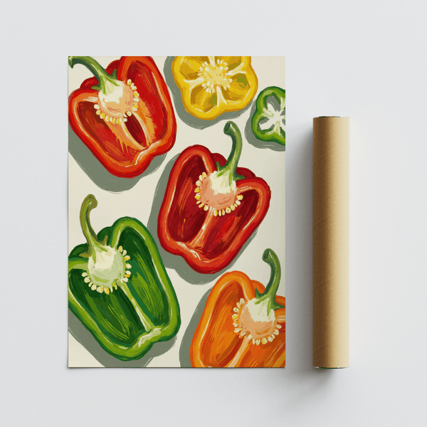 Colorful Bell Pepper Print poster for modern cafe decor in multicolored scheme