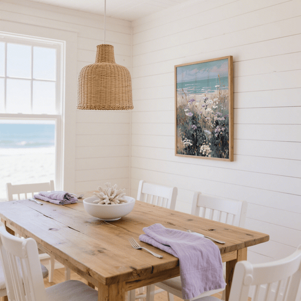 Purple, Beige, Brown, and Blue Wildflower Beach Print for coastal art print