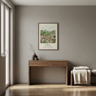 Typography-led Cali Colombia Poster with white margin and location text