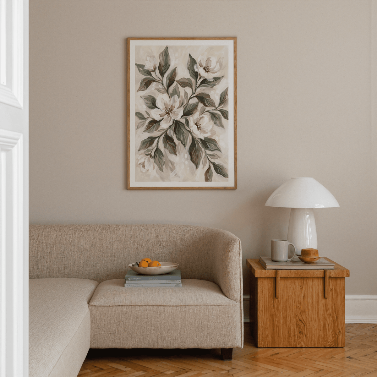 Magnolia Wall Decor in subtle Brown, Beige tones for entryway wall art