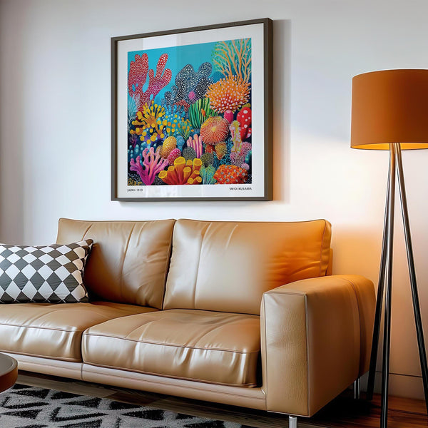 Yayoi Kusama-influenced colorful ocean picture with intricate dot textures.