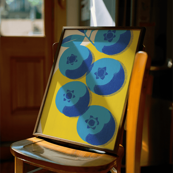 Blueberry Wall Art with Blue and Yellow colors for living room wall art