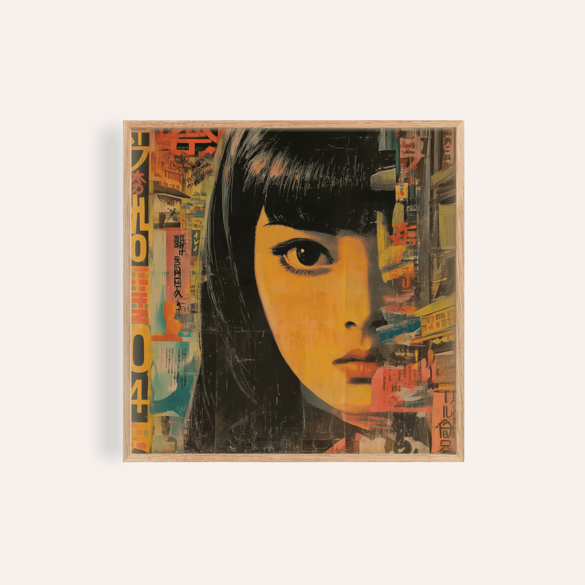 Japanese Pop Art wall art print with Orange, Black, Red for living room