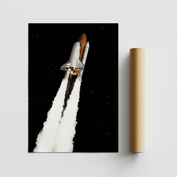 Rocket Launch Wall Art high contrast print, White steam, lounge decor