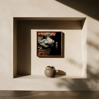 Monochrome Shisa Print for office wall, black and white design