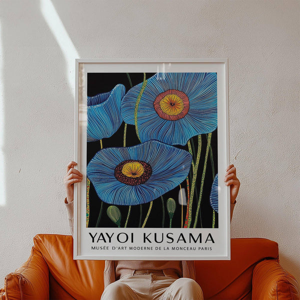 Striking big flower wall art featuring black backdrop and radiant flowers