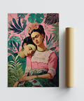 Art print of Frida Kahlo and companion in soft lighting and natural setting.