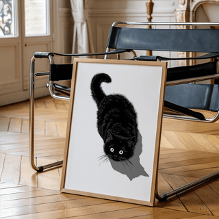 Modern Black Cat Print with white background for bedroom decor