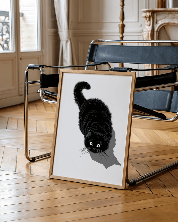 Modern Black Cat Print with white background for bedroom decor