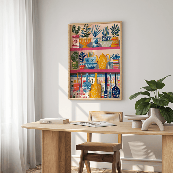 Boho Kitchen Print using yellow, green, red for dining area wall art
