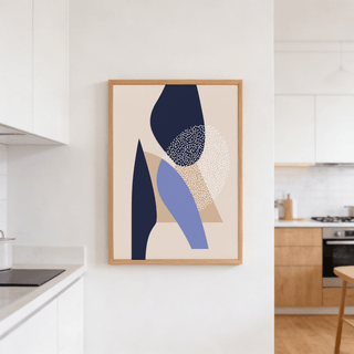Graphic shape study wall art poster with curved blocks and dot field
