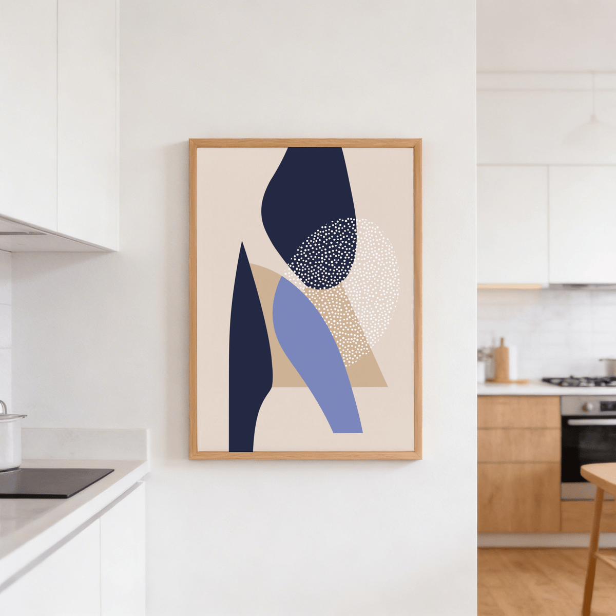 Graphic shape study wall art poster with curved blocks and dot field