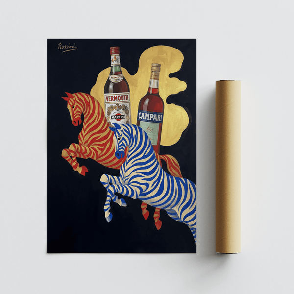 Vintage Beverage Art poster, blue and red stripes, fits well in vintage bar area