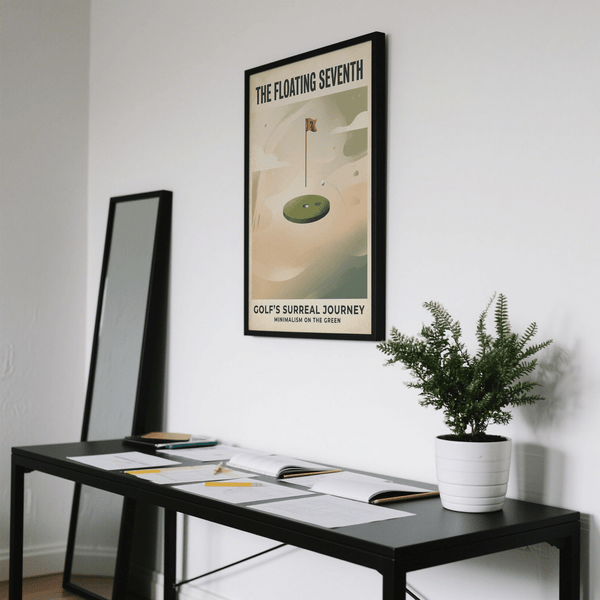 Surreal Golf Art Print showing a golf ball curving toward a floating putting surface