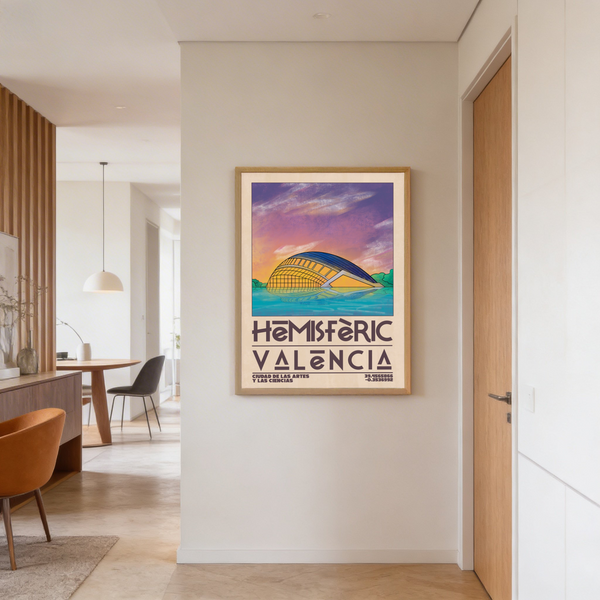 Graphic Spanish travel print with sweeping roadway and oversized lettering