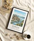 Close-up of Zurich City Art Print showing coordinates beneath skyline