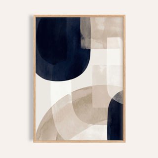 Shapes Minimalist Print in Blue, Beige, and White for living room wall art