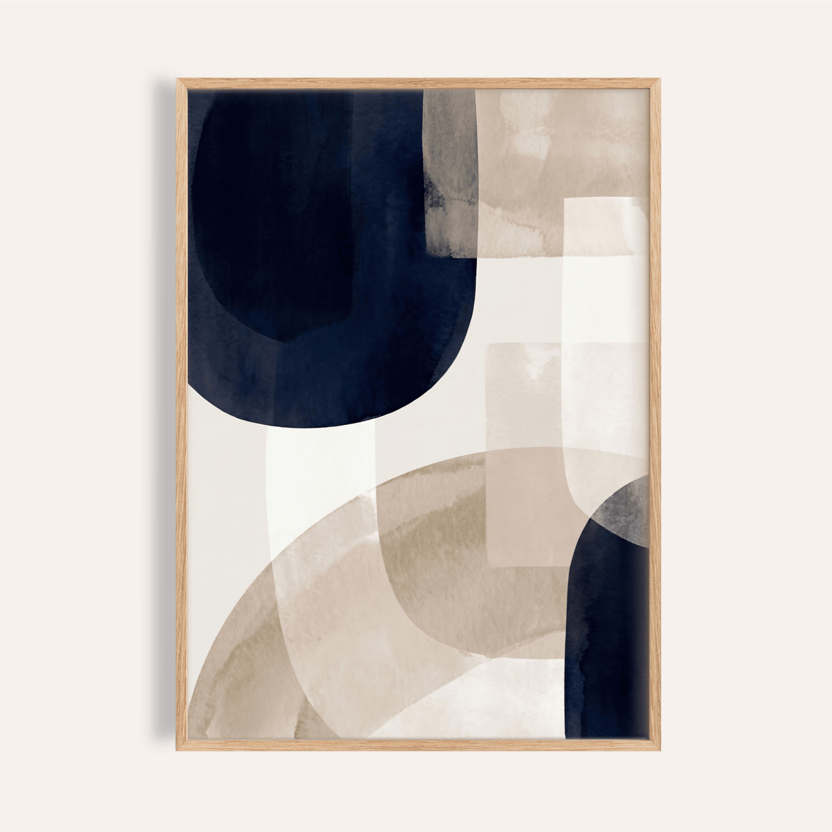 Shapes Minimalist Print in Blue, Beige, and White for living room wall art