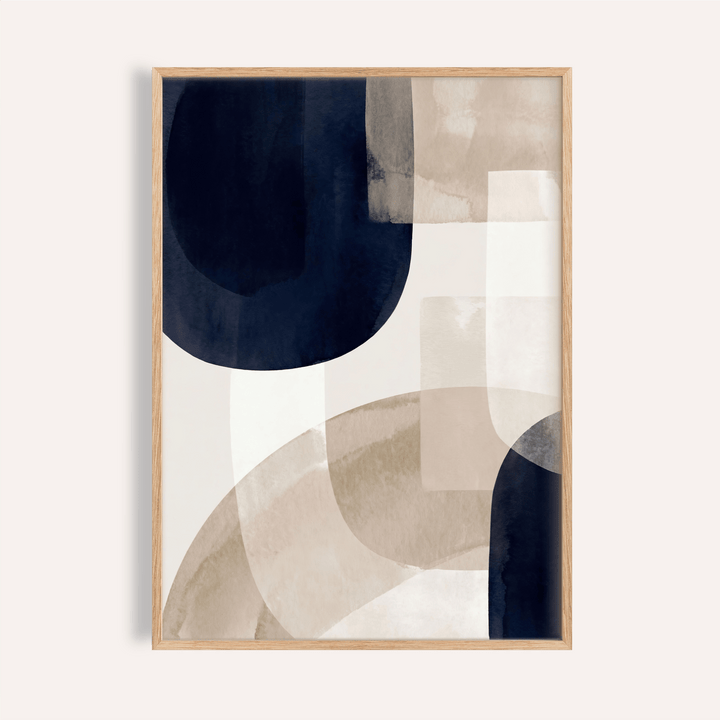 Shapes Minimalist Print in Blue, Beige, and White for living room wall art