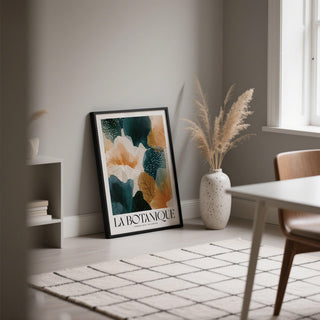Posters of autumn with deep green and golden layered leaves