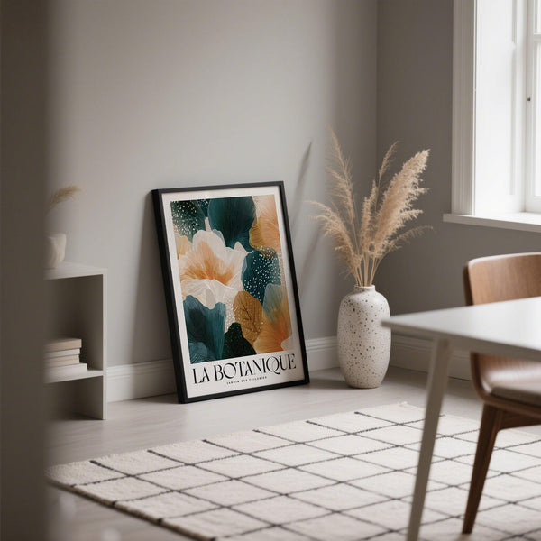 Posters of autumn with deep green and golden layered leaves