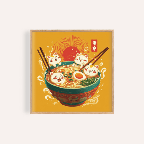 Cute Cat Print with White, Yellow, Red, and Green for nursery wall art