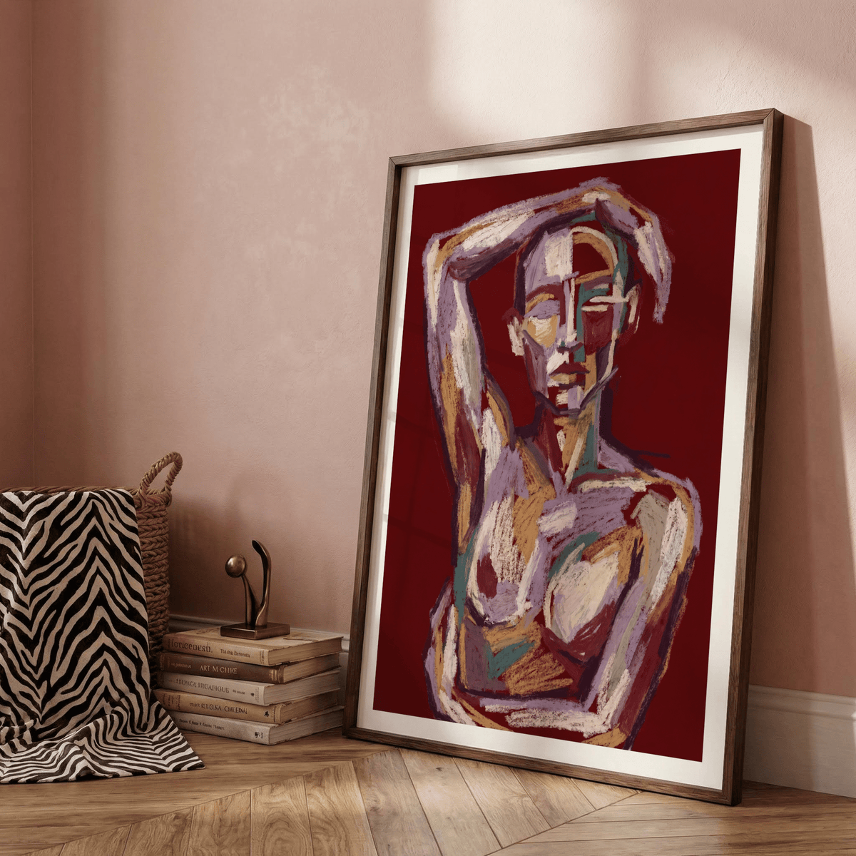 Textured painterly figure print poster with faceted head and shoulders
