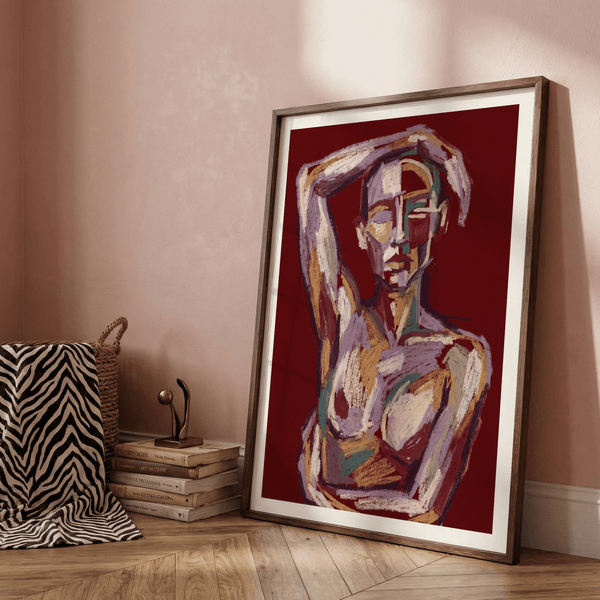 Textured painterly figure print poster with faceted head and shoulders