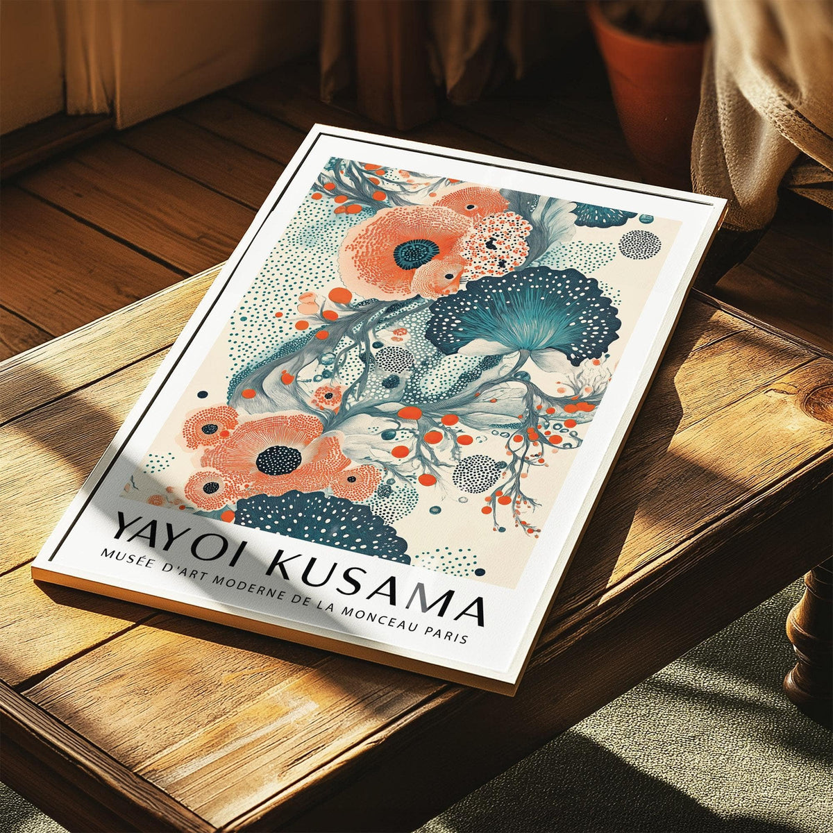 Abstract floral poster print for creative spaces with bright color contrast