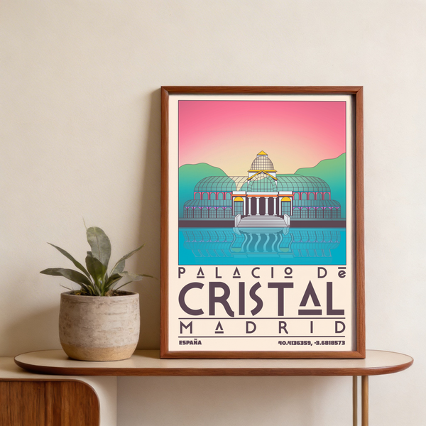 Palacio De Cristal Print illustration in Pink and Blue palette
