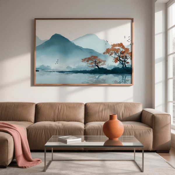 Nature Wall Art Print featuring autumn Orange trees for entryway wall art