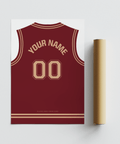 Presenting basketball jersey back wall art print with custom name text and outlined number 00