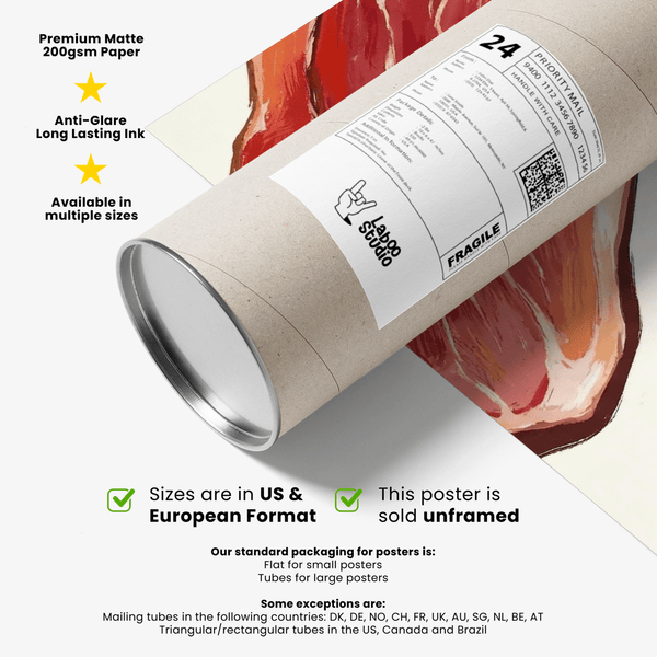 Parma Ham Poster for stylish kitchen wall in red and white palette