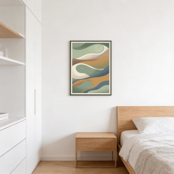 Golf Abstract Art Print featuring wavy fairway forms and a dotted flight line