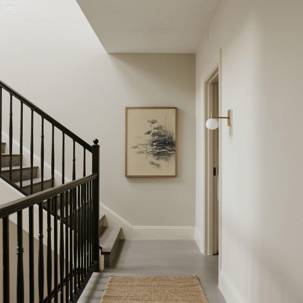 Botanical lotus flower wall art showing blossoms and water reflections in ink.