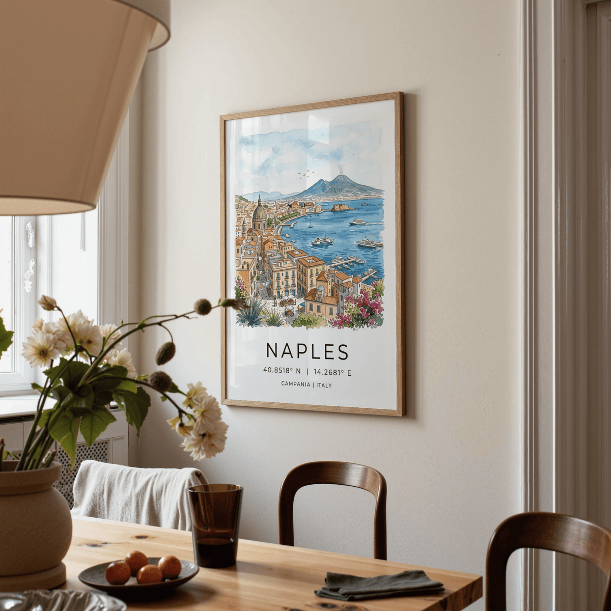 Waterfront scene print of Naples with fortress, marina, and sweeping bay