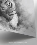 Black ink painting of tiger emerging from clouds, landscape tiger print wall art.