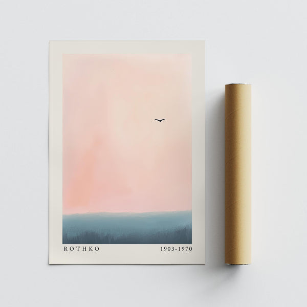 Horizon landscape in pink and blue wall art inspired by Rothko.