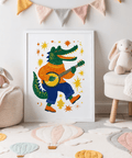 Funny Crocodile Art Print featuring Multicolored crocodile in children's bedroom