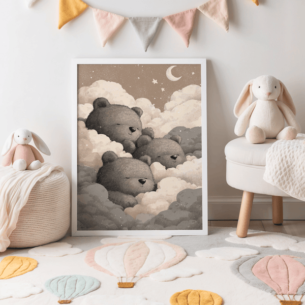 Gray and White Teddy Bear Wall Art for Nursery designed for baby's wall art
